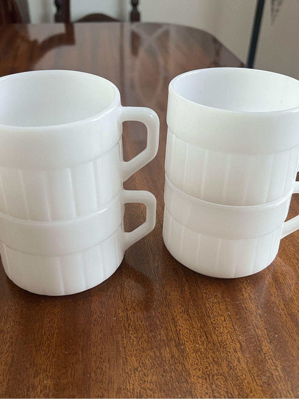 Vintage White Milk Glass Stackable Coffee Mugs - Set of 4